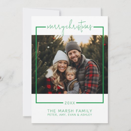 Cartes Pour Fêtes Annuelles Photo avec bordure minimale Joyeux Noël vert (Devant)