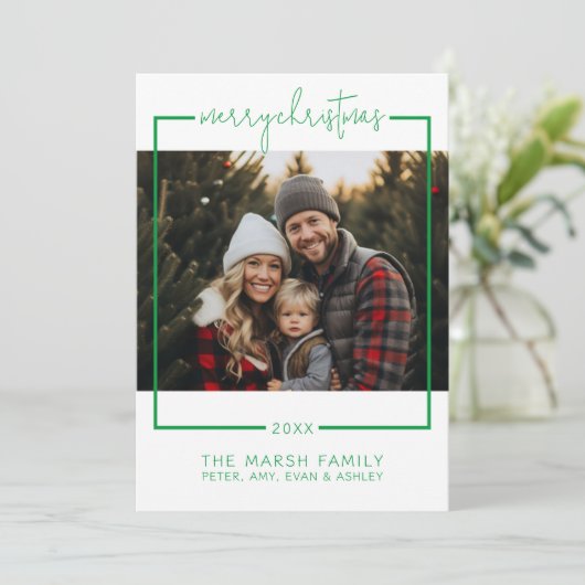 Cartes Pour Fêtes Annuelles Photo avec bordure minimale Joyeux Noël vert (Debout devant)