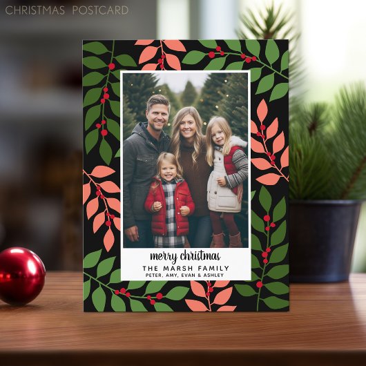 Cartes Pour Fêtes Annuelles Photo avec script Botanical Border Joyeux Noël