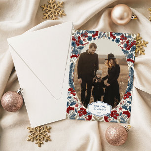 Cartes Pour Fêtes Annuelles Photo Baies Rouges & Pin Bleu de Noël