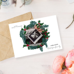 Cartes Pour Fêtes Annuelles Photo bébé encadré dans la couronne de Noël