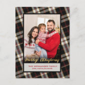 Cartes Pour Fêtes Annuelles Photo Black Gray Plaid Gold Script Christmas (Devant)