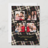 Cartes Pour Fêtes Annuelles Photo Black Grey Plaid Gold Script Noël (Dos)