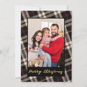 Cartes Pour Fêtes Annuelles Photo Black Grey Plaid Gold Script Noël