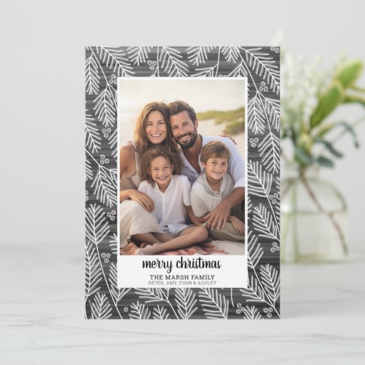 Cartes Pour Fêtes Annuelles Photo - Black Pine Border - script Joyeux Noël (Debout devant)