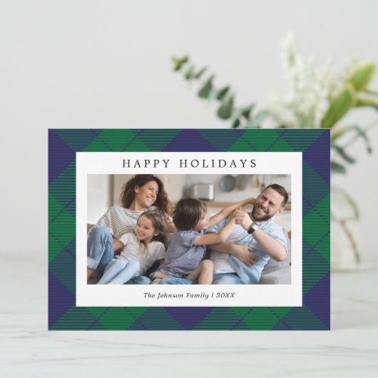 Cartes Pour Fêtes Annuelles Photo bleu vert plaid Noël (Debout devant)