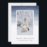 Cartes Pour Fêtes Annuelles Photo bleue de vacances d'Ombre | d'aquarelle<br><div class="desc">Ces le minimaliste et le carte de fin de année élégant comportent une conception bleue d'ombre de regard d'aquarelle,  avec une tache pour votre photo personnelle.</div>