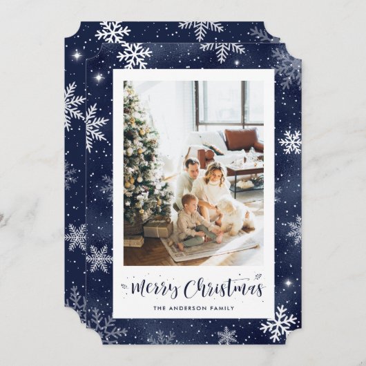 Cartes Pour Fêtes Annuelles Photo Blue Foil Joyeux Noël (Devant / Derrière)