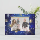 Cartes Pour Fêtes Annuelles Photo Blue Gold Snowflake Noël Noël Noël (Debout devant)
