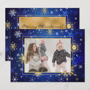 Cartes Pour Fêtes Annuelles Photo Blue Gold Snowflake Noël Noël Noël