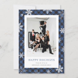 Cartes Pour Fêtes Annuelles Photo Blue Plaid Snowflake Entreprise