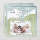Cartes Pour Fêtes Annuelles Photo Blue Snowflake Noël Arbre mignonne Oiseau (Devant / Derrière)