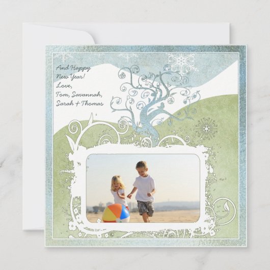 Cartes Pour Fêtes Annuelles Photo Blue Snowflake Noël Arbre mignonne Oiseau (Dos)