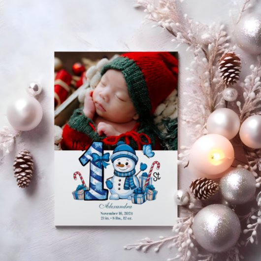 Cartes Pour Fêtes Annuelles Photo Blue Snowman Premier Noël