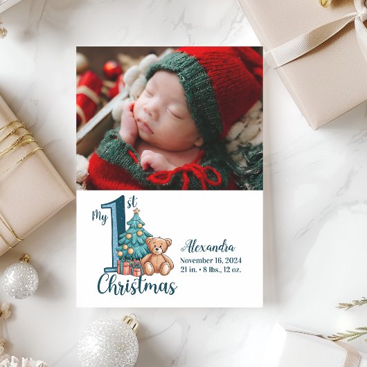 Cartes Pour Fêtes Annuelles Photo Blue Teddy Baby 1er Noël