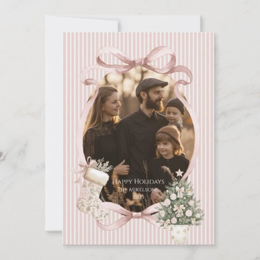 Cartes Pour Fêtes Annuelles Photo Blush Ribbon Tree Christmas (Devant)