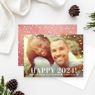 Cartes Pour Fêtes Annuelles Photo Bonne Année 2024 Or Rose Moderne