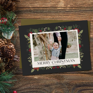 Cartes Pour Fêtes Annuelles Photo botanique élégant de Noël avec du houx d'hiv