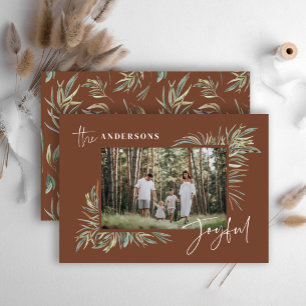 Cartes Pour Fêtes Annuelles Photo botanique élégante marron simple Noël
