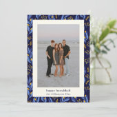 Cartes Pour Fêtes Annuelles Photo botanique moderne Boho Blue Yellow Hanoukka (Debout devant)