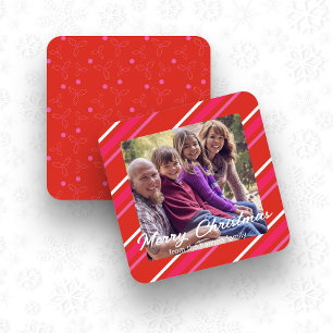 Cartes Pour Fêtes Annuelles Photo Carré de Noël Rouge et Rose Holly
