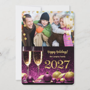 Cartes Pour Fêtes Annuelles Photo Champagne Violet et Or Nouvel An 2027