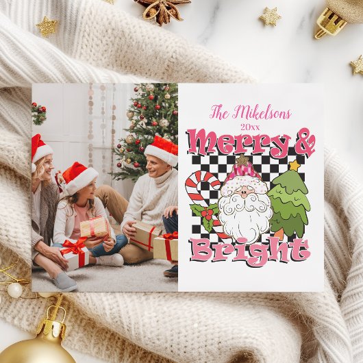 Cartes Pour Fêtes Annuelles Photo Checkered Merry & Bright Christmas