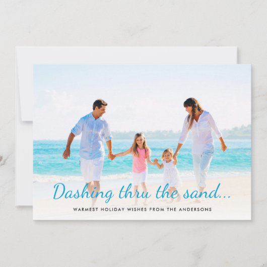Cartes Pour Fêtes Annuelles Photo chic tropical côtier "Dashing Thru The Sand" (Devant)
