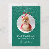 Cartes Pour Fêtes Annuelles Photo Chien Neige Vert Woof Noël (Devant)