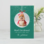 Cartes Pour Fêtes Annuelles Photo Chien Neige Vert Woof Noël (Debout devant)