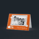Cartes Pour Fêtes Annuelles Photo Christmas Beach Shells Orange Christmas<br><div class="desc">Cartes de Noël orangées sur le thème de la plage avec modèle photo à l'avant. Cartes pliées avec dollar de sable,  étoiles de mer et conception corail de mer. La couleur non conventionnelle est associée à la vie marine blanche. Customisez un message et une signature.</div>