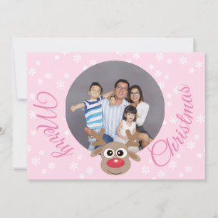 Cartes Pour Fêtes Annuelles Photo Christmas Girl rose mignon Reindeer Script