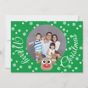 Cartes Pour Fêtes Annuelles Photo Christmas Green Cute Reindeer White Script