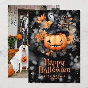 Cartes Pour Fêtes Annuelles Photo Citrouille Black Casquette Happy Halloween C