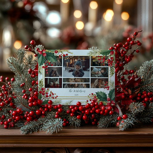 Cartes Pour Fêtes Annuelles Photo Classic Holly Berry Noël Party