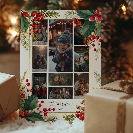 Cartes Pour Fêtes Annuelles Photo Classic Holly Berry Noël Party