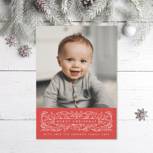 Cartes Pour Fêtes Annuelles Photo classique de joyeux Noël avec feuilles de ho