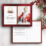 Cartes Pour Fêtes Annuelles Photo classique de Noël Floral Crest<br><div class="desc">Ce design de vacances élégant et formel mais festif présente une crête florale dorée classique dessinée à la main, accentuée par un spray coloré de fleurs de Noël rouges et blanches et de verdures. Ce modèle personnalisé comprend des champs de texte modifiables et des modèles photo ainsi que des graphiques...</div>
