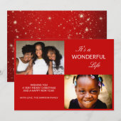 Cartes Pour Fêtes Annuelles Photo Collage Bright Red Sparkle Modern (Devant / Derrière)