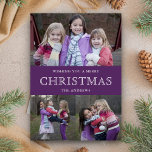 Cartes Pour Fêtes Annuelles Photo Collage de Purple Winter<br><div class="desc">Send your family and friends a cute purple theme Christmas card with your favorite family Flip the card over to reveal a beautiful snowflakes on the back of the card.</div>