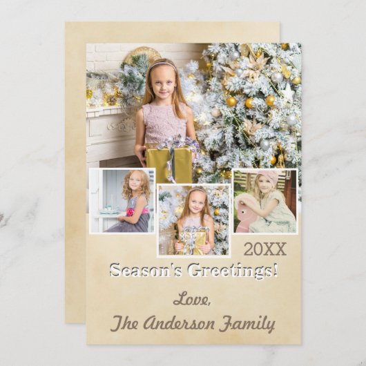 Cartes Pour Fêtes Annuelles Photo Collage Or Simple Rustique Doré (Devant / Derrière)