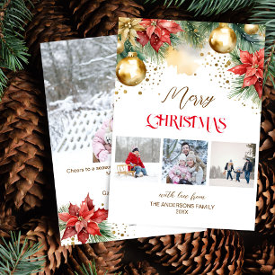 Cartes Pour Fêtes Annuelles Photo collage poinsettia or rouge Noël