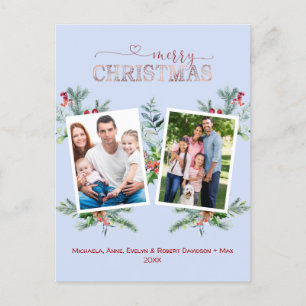 Cartes Pour Fêtes Annuelles Photo Collage Rose Gold Green Joyeux Noël