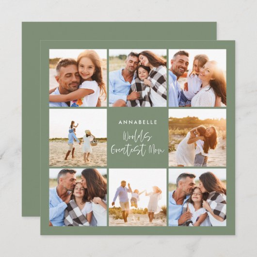 Cartes Pour Fêtes Annuelles Photo collage sage vert poule moderne mère jour  (Devant / Derrière)