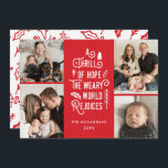 Cartes Pour Fêtes Annuelles Photo Collage Thrill Of Hope Photo Christmas Red<br><div class="desc">Cette carte photo de Noël élégante présente une typographie moderne sur un arrière - plan rouge vif - quatre modèles photo !</div>