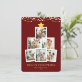 Cartes Pour Fêtes Annuelles Photo Collage Tree Red String lights Christmas (Debout devant)