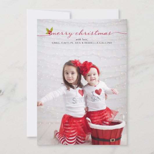 Cartes Pour Fêtes Annuelles Photo complète Joyeux Noël Holly et Berries (Devant)