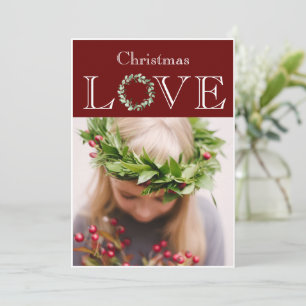 Cartes Pour Fêtes Annuelles Photo d'amour de Noël Couronne d'eucalyptus Rouge