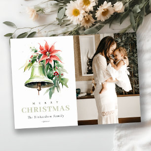 Cartes Pour Fêtes Annuelles Photo d'aquarelle de Noël Bell Pine Poinsettia