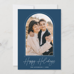 Cartes Pour Fêtes Annuelles Photo d'Arch enneigé Bleu marine Joyeuses Fêtes